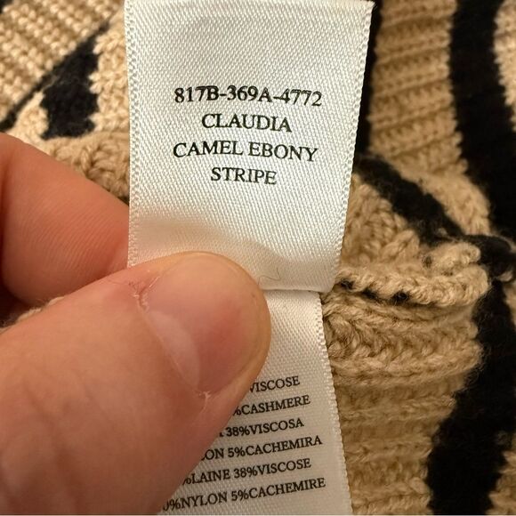 Rails Claudia Camel Ebony Stripe Sweater Womens Sz S Oversized Knit Mock Neck - Picture 9 of 13